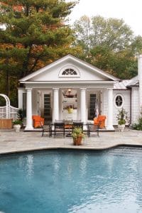 Swimming pool and pool house